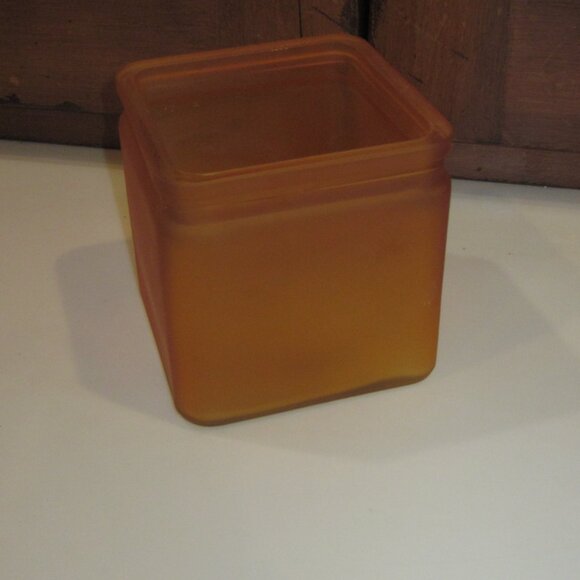 Orange Frosted Glass Cube Candle Holder or Flowers - Picture 1 of 4